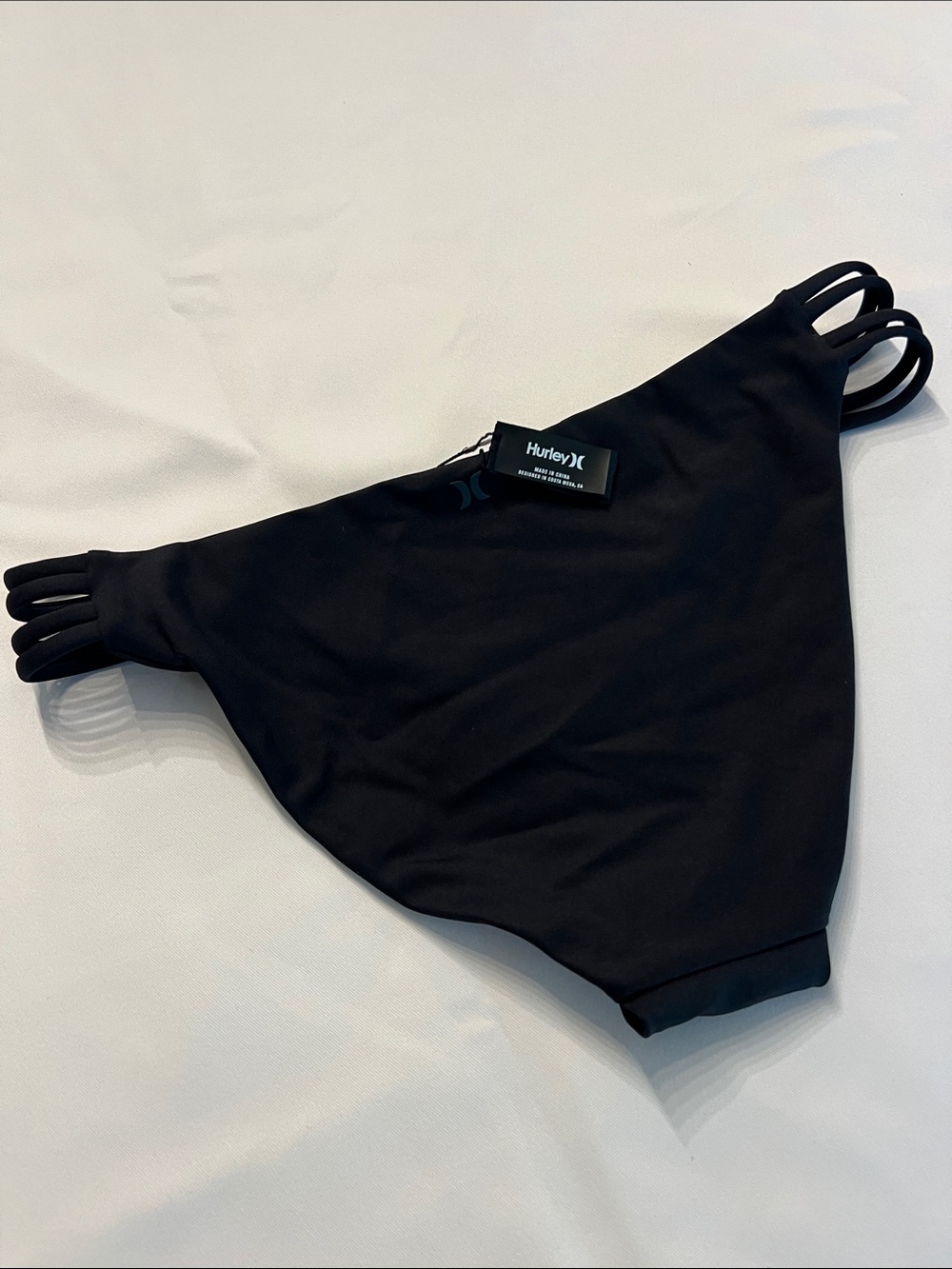 Hurley Solid Black Triple-Strap High-Cut Bikini Bottom NWOT size Large